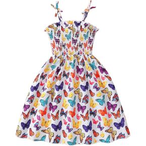 CM-Kid Toddler Girl Summer Outfit Sunflower Strawberry Dresses Butterfly Dino Princess Sundress Age 2-7 Years