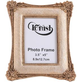 3.5x5 Antique Gold Picture Frame Resin Vintage Mini Photo Frames with Real Glass for Tabletop Display & Wall Mount