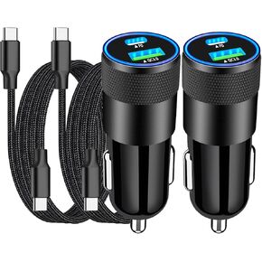 [معتمد من Apple MFi] شاحن سيارة سريع iPhone 15، شاحن سيارة Braveridge 4.8A USB شحن سريع ولاعة سجائر + كابل USB-C وسلك لايتنينج لهاتف iPhone 15/15 Plus/15 Pro/15 Pro Max/14/13/12/11/XS /اى باد