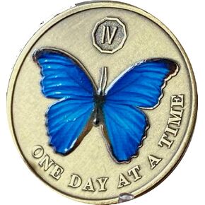 4 Year Blue Butterfly Medallion One Day At A Time Sobriety Chip