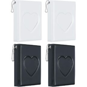 PATIKIL 3 Inch Mini Photocard Binder Album with 32 Pockets Small Love Heart Picture Holder Book for Collection 4 Pack, Black White