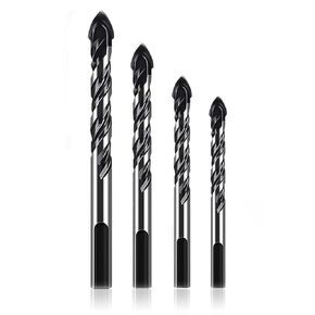 Masonry Drill Bit Set 4Pcs Cement Drill Bit, Professional Concrete Drill Bit Set Industrial Strength Carbide Cross Drill Bit Tip for Glass/Brick/Plastic/Cement/Wood/Ti