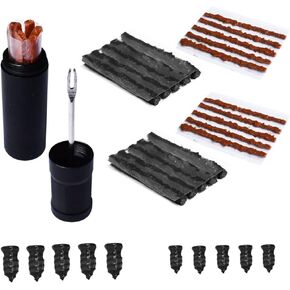 Bike Tubeless Tire Repair Kit Plugger Plugs Tool Fix Flat Puncture MTB Road Mountain Bicycle+10 Pcs Vacuum Tyre Nail Rubber Self-Tapping Screw+25 Strips (10 x1.5 mm+5 x 2.5 mm+10 x 3.5 mm)