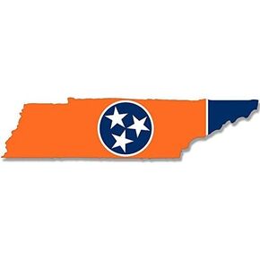 Orange Tennessee Shaped Flag Sticker (Volunteer tn State Football Tenn Vinyl Decal for car or Laptop (1 x 5 inch)