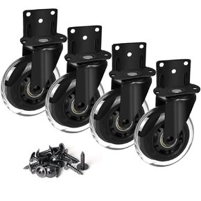 Side Mount Caster Wheels 3 Inch L Shaped Plate Swivel Casters Heavy Duty Set of 4, Silence Rubber Wheels for Furniture, Kitchen Cabinet, Baby Bed, Table, Loading Capacity 600 Lbs