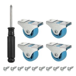 PATIKIL Mini Fixed Caster Wheel 1.5", 4 Pack PA Rigid Roller with Metal Top Plate Screws for Furniture Small Cart Straight Line Movement, Blue
