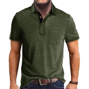 Men’s Athletic Polo Shirts Short Sleeve Cotton Button Collared Shirt Moisture Wicking Golf Polo Tee Shirt with Pocket
