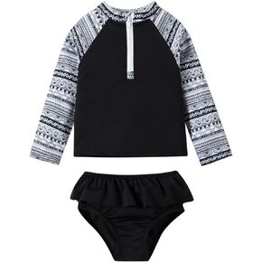 Toddler Girls Long Sleeve Swimsuit 2 Piece Rashguard Set Sun Protection Baby Girls Bathing Suit Kids Swimwear