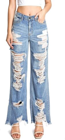 جينز تشيلو جينز نسائي مرتفع الارتفاع مستقيم الساق من قماش الدنيم للأب in Kuwait