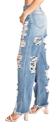 جينز تشيلو جينز نسائي مرتفع الارتفاع مستقيم الساق من قماش الدنيم للأب in Kuwait