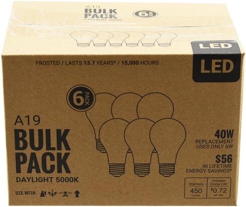إضاءة القيمة العالمية FG-03161 40 وات مكافئة A19 لمبة إضاءة LED للأغراض العامة، (6 عبوات)، ضوء النهار (5000 كلفن) in Saudi Arabia