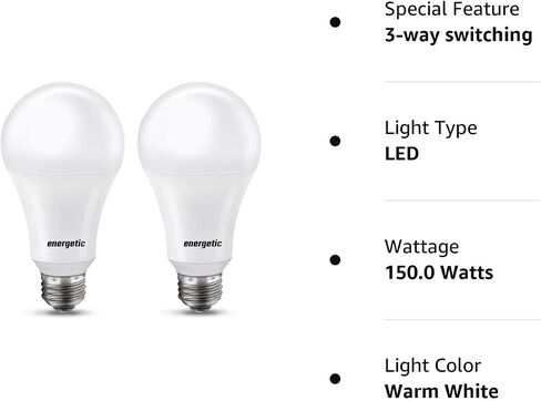لمبة إضاءة LED فائقة السطوع 50/100/150 واط 3 اتجاهات A21، 800/1600/2200 لومن، 3000 كلفن أبيض دافئ، غير قابل للتعتيم، قاعدة E26، مدرج في قائمة UL، عبوتان in Kuwait