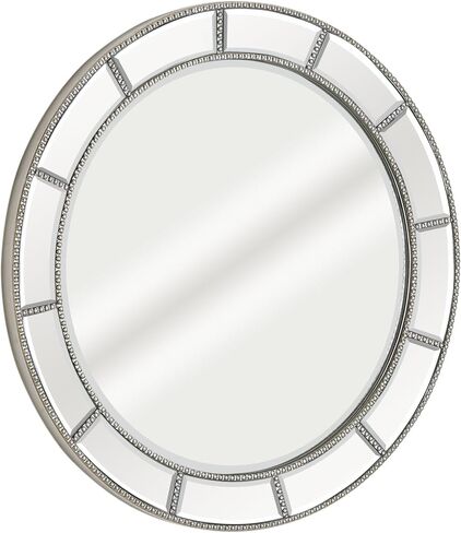 Head West Beaded Silver Beveled Round Mirror 30 inch, Bathroom Vanity Mirror Wall Decor for Living Room, Vintage Bathroom Mirrors for Over Sink, Decorative Wall Mirrors for Bedroom, Entryway, Hallway in Saudi Arabia