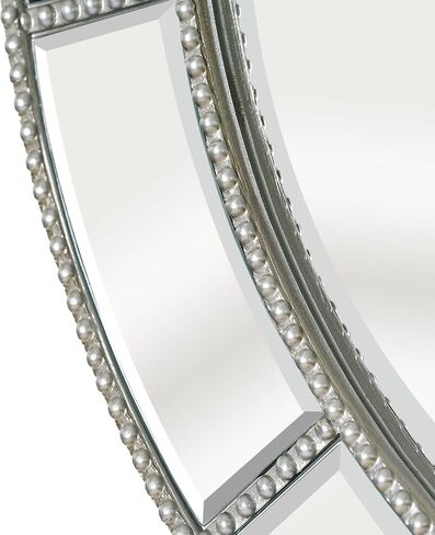 Head West Beaded Silver Beveled Round Mirror 30 inch, Bathroom Vanity Mirror Wall Decor for Living Room, Vintage Bathroom Mirrors for Over Sink, Decorative Wall Mirrors for Bedroom, Entryway, Hallway in Saudi Arabia
