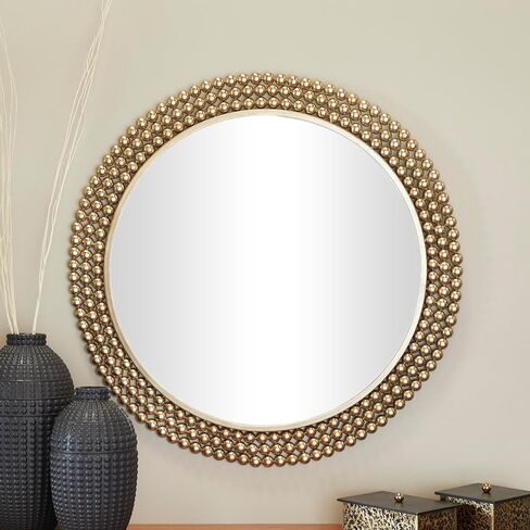 CosmoLiving by Cosmopolitan Metal Room Wall Mirror Entryway Mirror with Beaded Detailing, Wall Mounted Mirror 32" x 1" x 32", Brass in Saudi Arabia