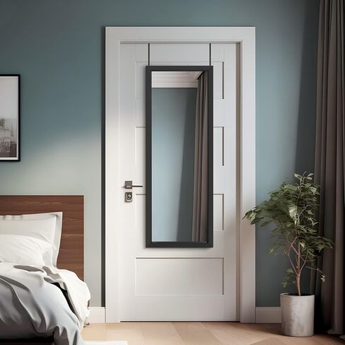 NeuType 47" x 18" Door Mirror Full Length Mirror Over The Door Mirror Wall Mount Hanging Mirror with 2 Metal Hangers for Wall Bedroom Bathroom Living Room Decor Black in Saudi Arabia