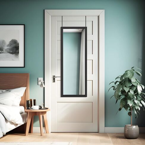 NeuType 47" x 18" Door Mirror Full Length Mirror Over The Door Mirror Wall Mount Hanging Mirror with 2 Metal Hangers for Wall Bedroom Bathroom Living Room Decor Black in Saudi Arabia