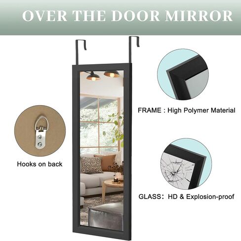 NeuType 47" x 18" Door Mirror Full Length Mirror Over The Door Mirror Wall Mount Hanging Mirror with 2 Metal Hangers for Wall Bedroom Bathroom Living Room Decor Black in Saudi Arabia