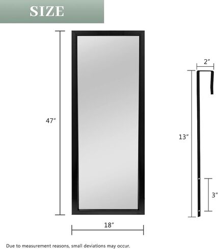 NeuType 47" x 18" Door Mirror Full Length Mirror Over The Door Mirror Wall Mount Hanging Mirror with 2 Metal Hangers for Wall Bedroom Bathroom Living Room Decor Black in Saudi Arabia