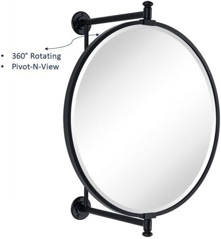 مرآة TEHOME ذات دائرة سوداء محورية N-View للحمام، مرآة مائلة دائرية دوارة للزينة الزاوية، 20 بوصة DIA in Kuwait
