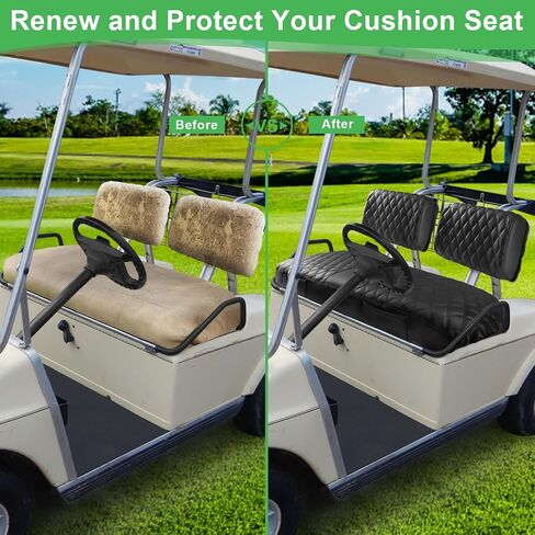 Club Car DS Pre-2000 Seat Cover, Golf Cart Front Seat Cover Fit for Club Car DS 1982-2000 OEM Ordinary Seat Cushion, Concave and Convex Design Appearance, Thick Vinyl Leather Comfortable in Saudi Arabia