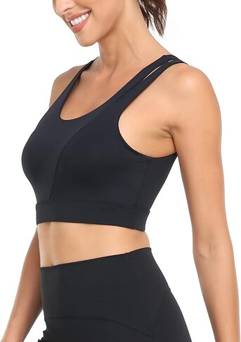V-Neck Women Sports Bra Wirefree Padded Yoga Bra Workout Crop Tank Tops Fitness Running Longline Black… in Saudi Arabia