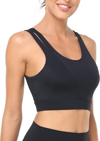 V-Neck Women Sports Bra Wirefree Padded Yoga Bra Workout Crop Tank Tops Fitness Running Longline Black… in Saudi Arabia