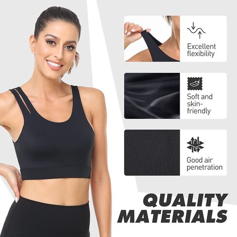 V-Neck Women Sports Bra Wirefree Padded Yoga Bra Workout Crop Tank Tops Fitness Running Longline Black… in Saudi Arabia