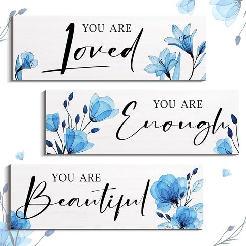 3 قطع من لوحات فنية جدارية خشبية معلقة على شكل زهور عباد الشمس، اقتباسات إيجابية، أنت محبوب، أنت كافي، أنت جميل، لافتة كلمات ملهمة، ديكورات لغرفة الفتيات المراهقات والنساء (أنت محبوب) in Kuwait