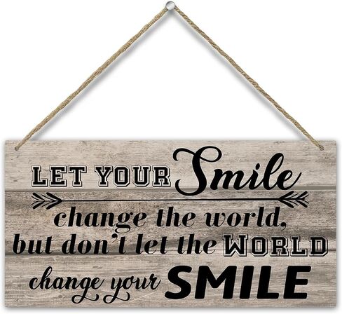 Inspirational Gifts for Women Men - Hanging Wood Plaque with Rope, Motivational Gift Let Your Smile Change the World Wood Sign, Wall Art Home Office Farmhouse Bedroom Living Room Door Shelf Decor -C11 in Saudi Arabia