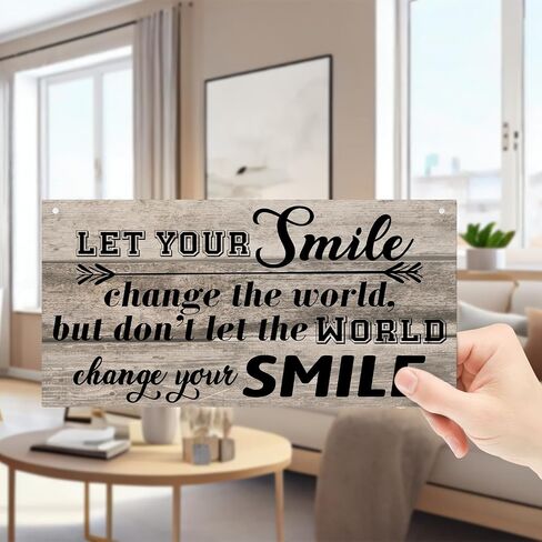 Inspirational Gifts for Women Men - Hanging Wood Plaque with Rope, Motivational Gift Let Your Smile Change the World Wood Sign, Wall Art Home Office Farmhouse Bedroom Living Room Door Shelf Decor -C11 in Saudi Arabia