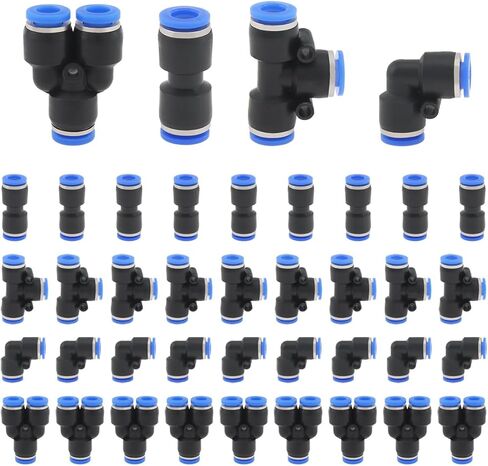 اضغط لتوصيل التركيبات، 40 قطعة 1/4 بوصة OD تركيبات خرطوم هواء سريعة التوصيل 10 × مستقيم + 10 × فواصل + 10 × مرفقين + 10 × مجموعة تركيبات هوائية in Kuwait