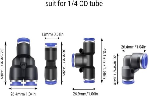 اضغط لتوصيل التركيبات، 40 قطعة 1/4 بوصة OD تركيبات خرطوم هواء سريعة التوصيل 10 × مستقيم + 10 × فواصل + 10 × مرفقين + 10 × مجموعة تركيبات هوائية in Kuwait