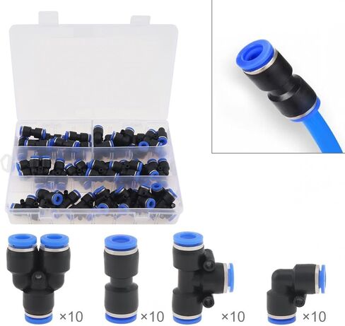 اضغط لتوصيل التركيبات، 40 قطعة 1/4 بوصة OD تركيبات خرطوم هواء سريعة التوصيل 10 × مستقيم + 10 × فواصل + 10 × مرفقين + 10 × مجموعة تركيبات هوائية in Kuwait