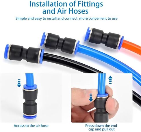 اضغط لتوصيل التركيبات، 40 قطعة 1/4 بوصة OD تركيبات خرطوم هواء سريعة التوصيل 10 × مستقيم + 10 × فواصل + 10 × مرفقين + 10 × مجموعة تركيبات هوائية in Kuwait