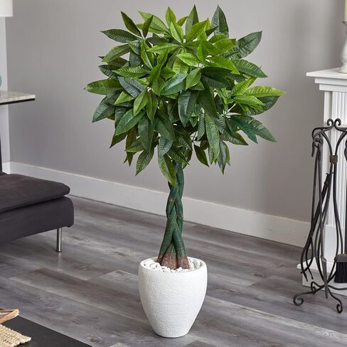 Nearly Natural 5ft. Money Artificial Tree in White Oval Planter (Real Touch in Saudi Arabia