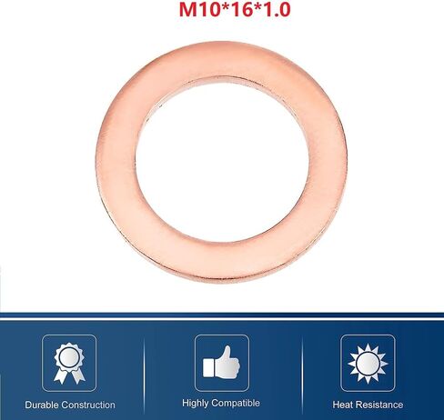M10 Flat Washer Copper Sealing Ring, 10mm ID 16mm OD 1mm Thickness Metric Sealing Gasket, 10 Pieces in Saudi Arabia