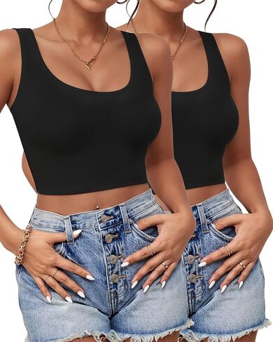 2Pcs Tank Tops for Women, U Neck Sleeveless Crop Tops, Basic Cropped Racerback Going Out Tops Athletic Sports Shirts in Kuwait