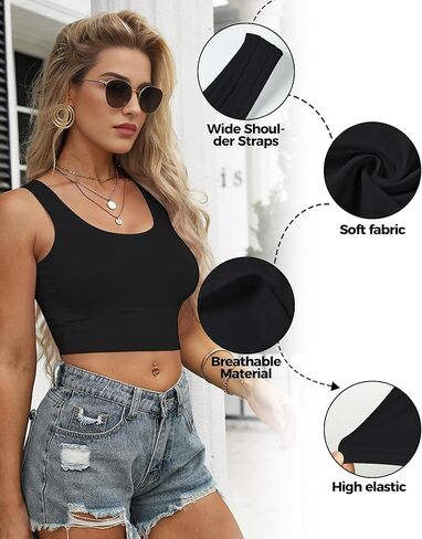 2Pcs Tank Tops for Women, U Neck Sleeveless Crop Tops, Basic Cropped Racerback Going Out Tops Athletic Sports Shirts in Kuwait