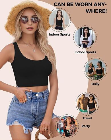 2Pcs Tank Tops for Women, U Neck Sleeveless Crop Tops, Basic Cropped Racerback Going Out Tops Athletic Sports Shirts in Kuwait