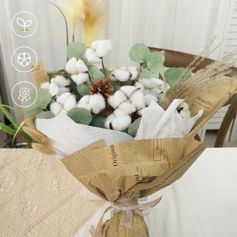 13 حزمة من DomeStar من سيقان القطن، سيقان قطنية مجففة طبيعية مقاس 16.5 سم مع أزهار قطنية وسيقان زهور لحشو المزهرية in Kuwait
