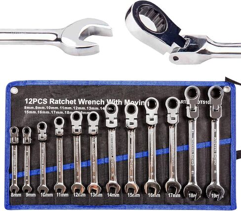 TR TOOLROCK 12 قطعة مجموعة مفاتيح ربط الرأس المرنة - 8-19 مم متري مجموعة مفاتيح السقاطة CrV والعتاد مجموعة مفتاح ربط in Kuwait