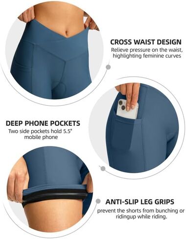 Women's Bike Shorts 4D Padded Cycling Shorts Crossover Waist Biking Shorts with Pockets Bicycle Riding in Kuwait