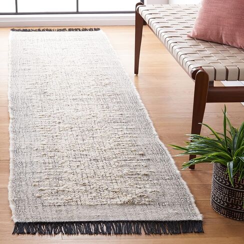 سجادة SAFAVIEH Natura Collection - 2'3" x 9'، عاجي وأسود، مصنوعة يدويًا من القطن المسطح المنسوج، مثالية للمناطق ذات حركة المرور العالية في غرفة المعيشة وغرفة النوم (NAT930Z) in Saudi Arabia