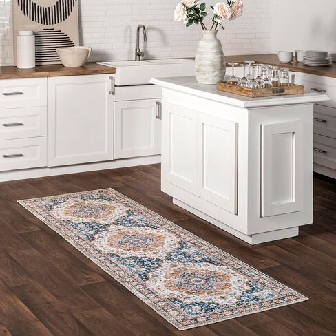 سجادة NuLOOM Emi Medallion 2x8 مقاومة للانسكاب وقابلة للغسل في الغسالة لغرفة المعيشة وغرفة النوم وغرفة الطعام والمدخل، أزرق متعدد الألوان in Saudi Arabia