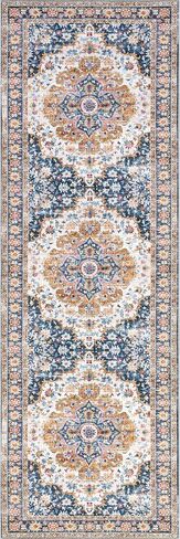 سجادة NuLOOM Emi Medallion 2x8 مقاومة للانسكاب وقابلة للغسل في الغسالة لغرفة المعيشة وغرفة النوم وغرفة الطعام والمدخل، أزرق متعدد الألوان in Saudi Arabia