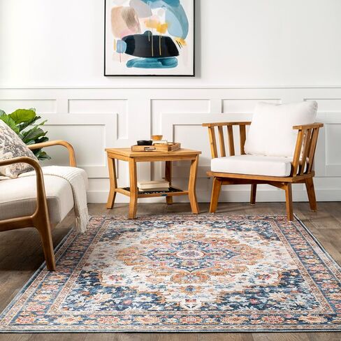 سجادة NuLOOM Emi Medallion 2x8 مقاومة للانسكاب وقابلة للغسل في الغسالة لغرفة المعيشة وغرفة النوم وغرفة الطعام والمدخل، أزرق متعدد الألوان in Saudi Arabia