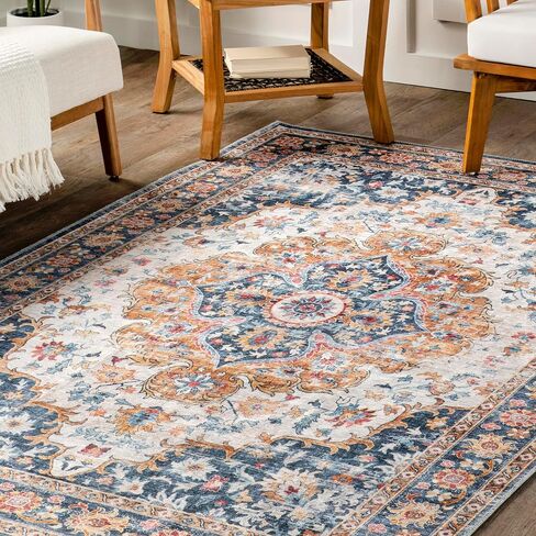 سجادة NuLOOM Emi Medallion 2x8 مقاومة للانسكاب وقابلة للغسل في الغسالة لغرفة المعيشة وغرفة النوم وغرفة الطعام والمدخل، أزرق متعدد الألوان in Saudi Arabia