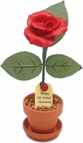 1st Year Paper Wedding Anniversary Tradition- 7" Potted Paper Rose Flower - Traditional Paper Gifts for First Wedding in Saudi Arabia
