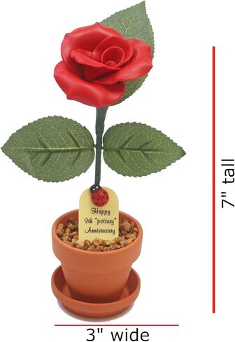 1st Year Paper Wedding Anniversary Tradition- 7" Potted Paper Rose Flower - Traditional Paper Gifts for First Wedding in Saudi Arabia